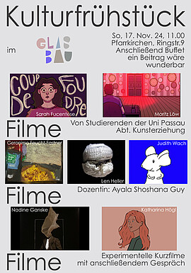 Banner KULTURFRÜHSTÜCK im Glasbau Experimentelle Kurzfilme von Studierenden d. Uni Passau