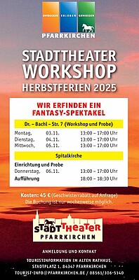 Banner StadtTheater-Workshop in den Herbstferien 2025 "Wir erfinden ein Fantasy-Spektakel"